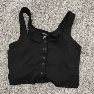 Athleta Black Button-Up Crop Top